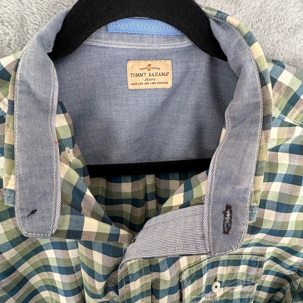 Tommy Bahama Jeans Plaid Long Sleeve Button Up Shirt Men Large Casual Green Blue - Picture 4 of 16